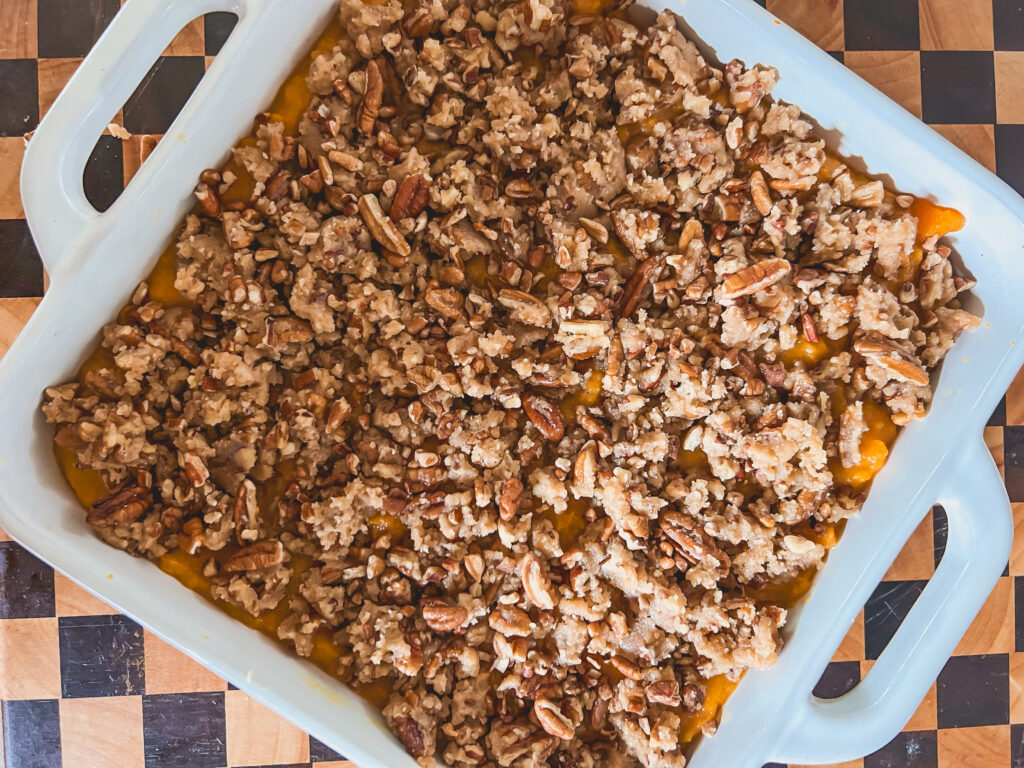 Sweet Potato Casserole with Pecan Topping