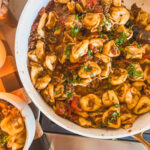 Taco Tortellini in a white bowl