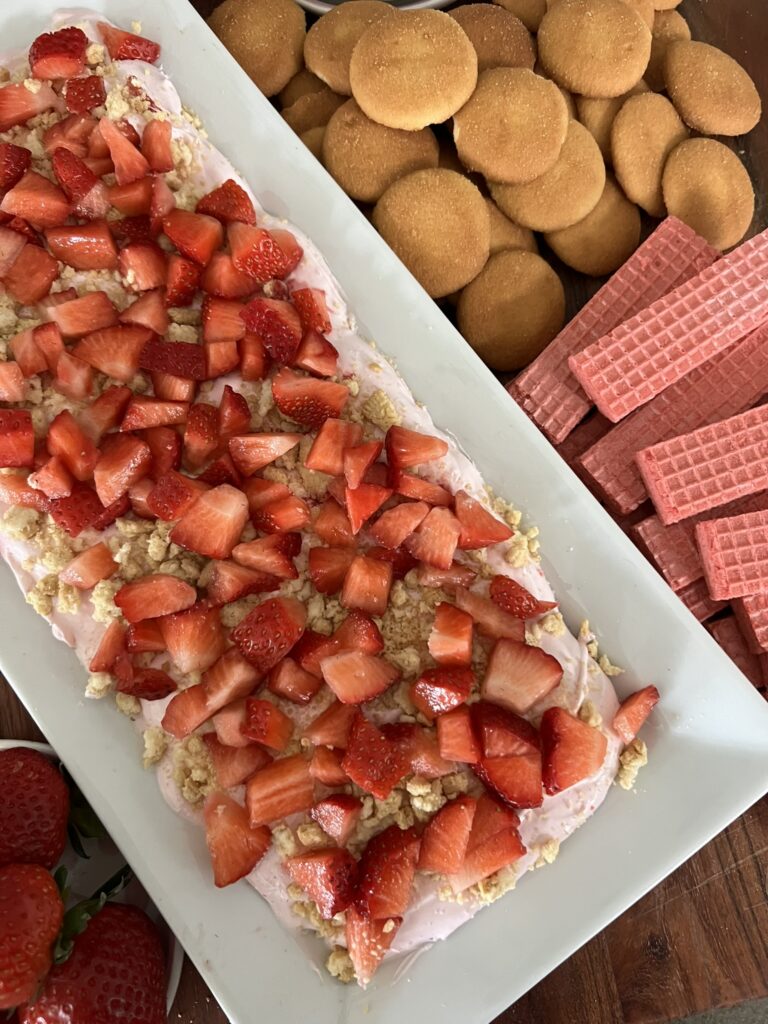 Close-up of Strawberry shortcake dip