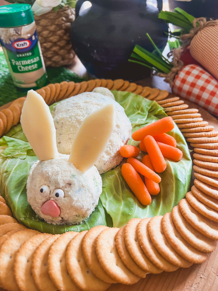 Bacon and Ranch Cheeseball in a bunny shape for Easter
