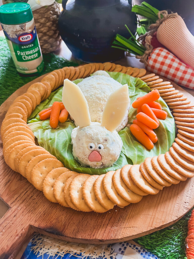 Bunny Cheeseball with crackers