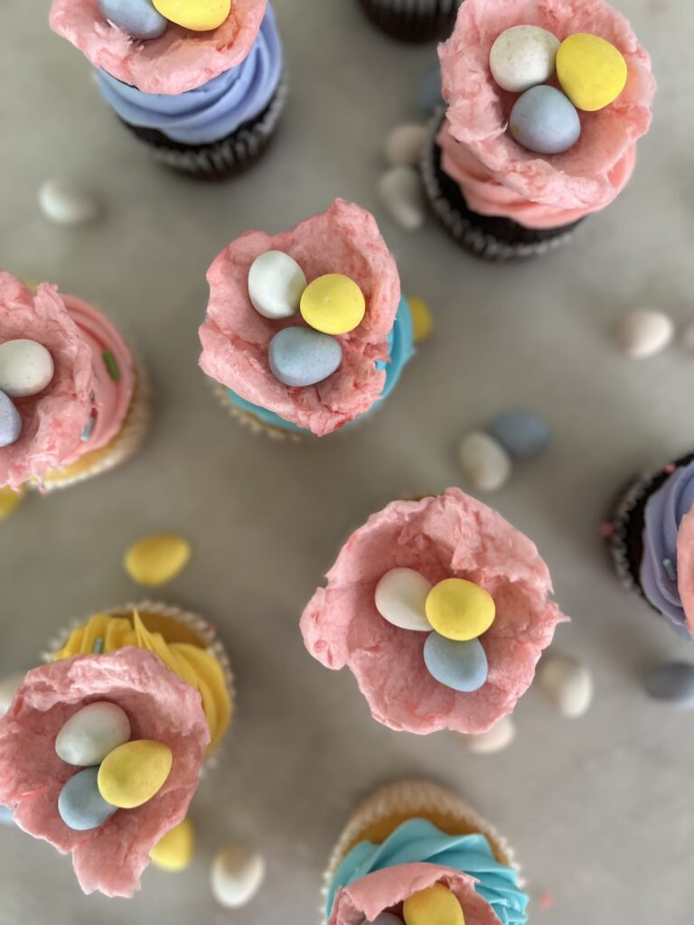 Cotton Candy Bird Nest Cupcakes
