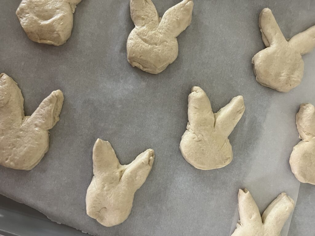 Pillsbury Grand Biscuits shaped into bunny biscuits