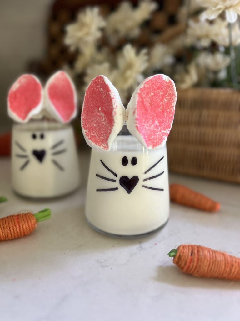 Bunny Milk topped with marshmallows with pink ears