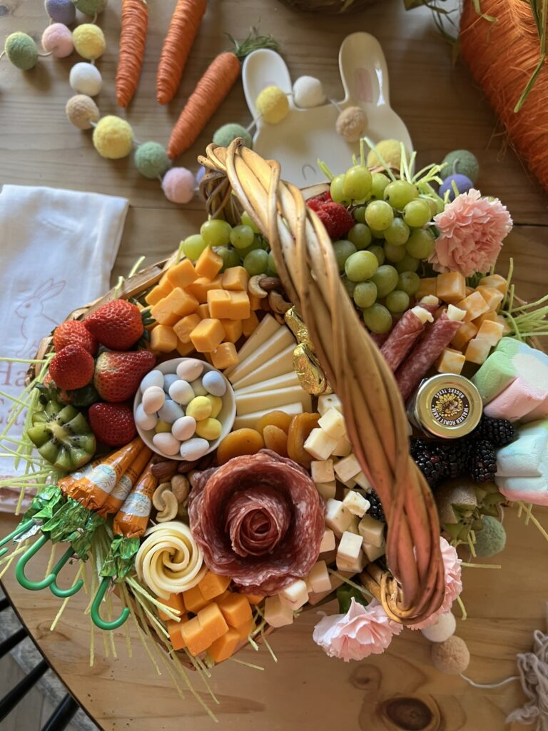 Easte basket with charcuterie platter