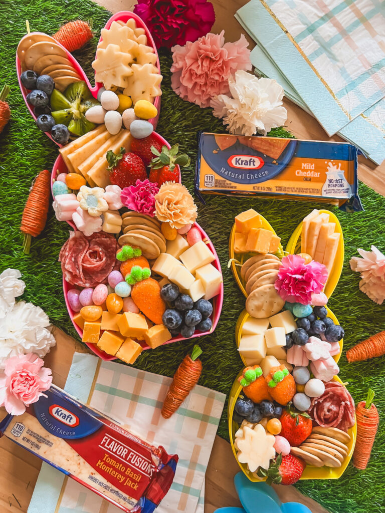 Easter Charcuterie Spread in an oversized plastic Peep container