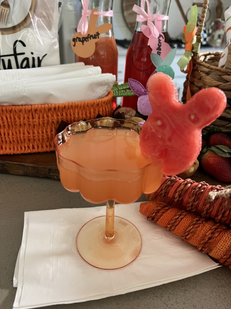 Mimosa topped with a bunny-shaped watermelon