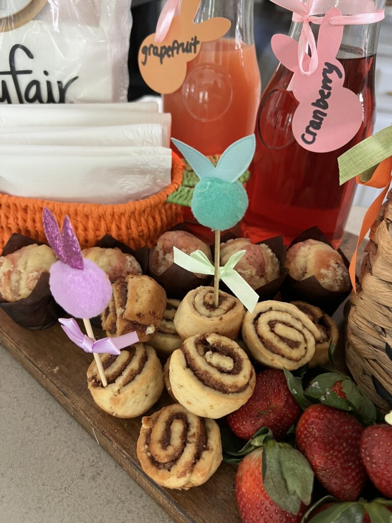 Cinnamon Rolls on an Easter Mimosa Board