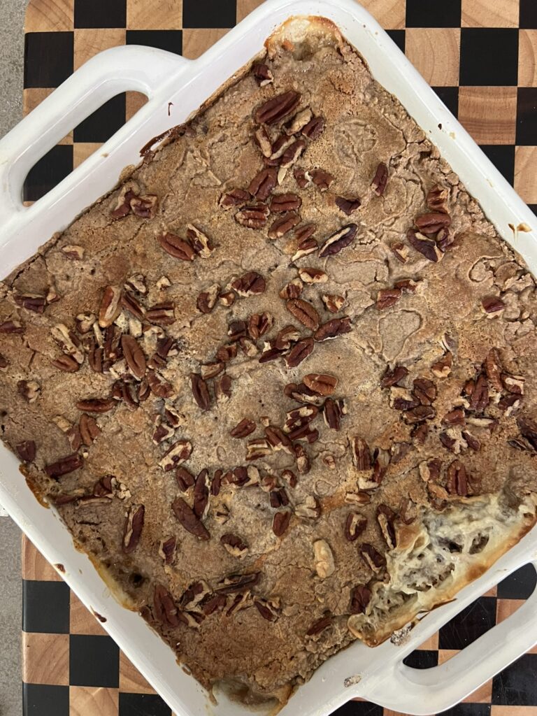 Dump and Bake Carrot Cake in a white square pan