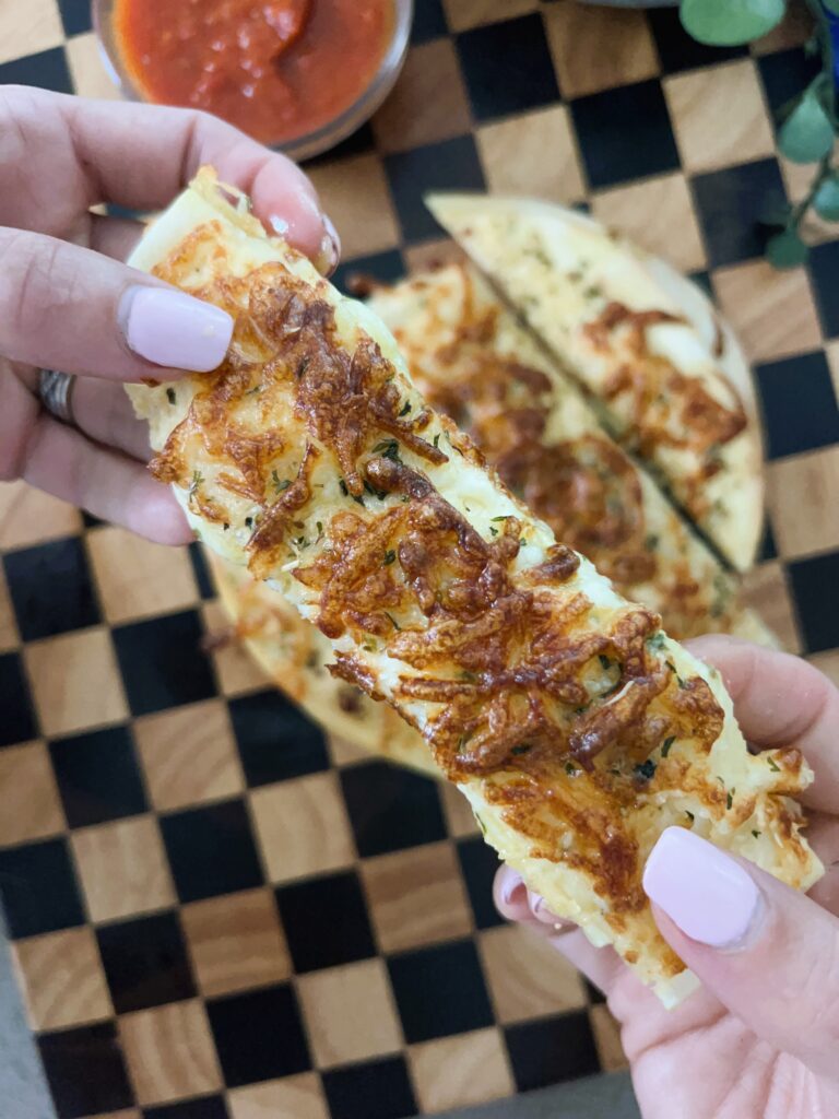 Close-up of Cheesy Garlic Tortilla Bread hack