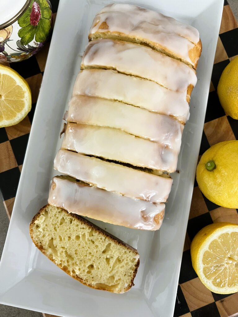 Slice of Lemon Loaf bread drizzled with icing