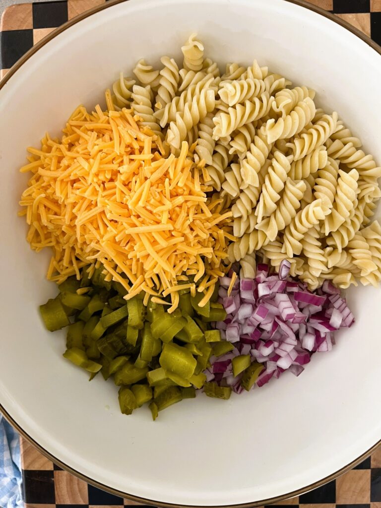Ingredients for Dill Pickle Ranch Pasta Salad