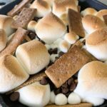 Close-up of S'mores nachos in a skillet