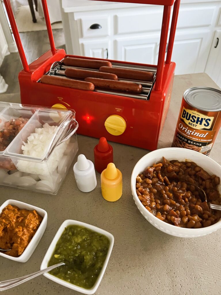 Hot Dog Bar with Baked Beans recipe in a white bowl