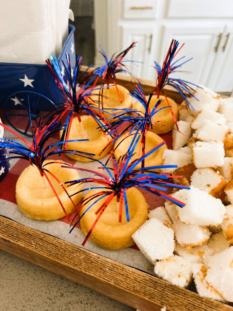 Closeup of Angel Food Cake Cups with Patriotic Favors