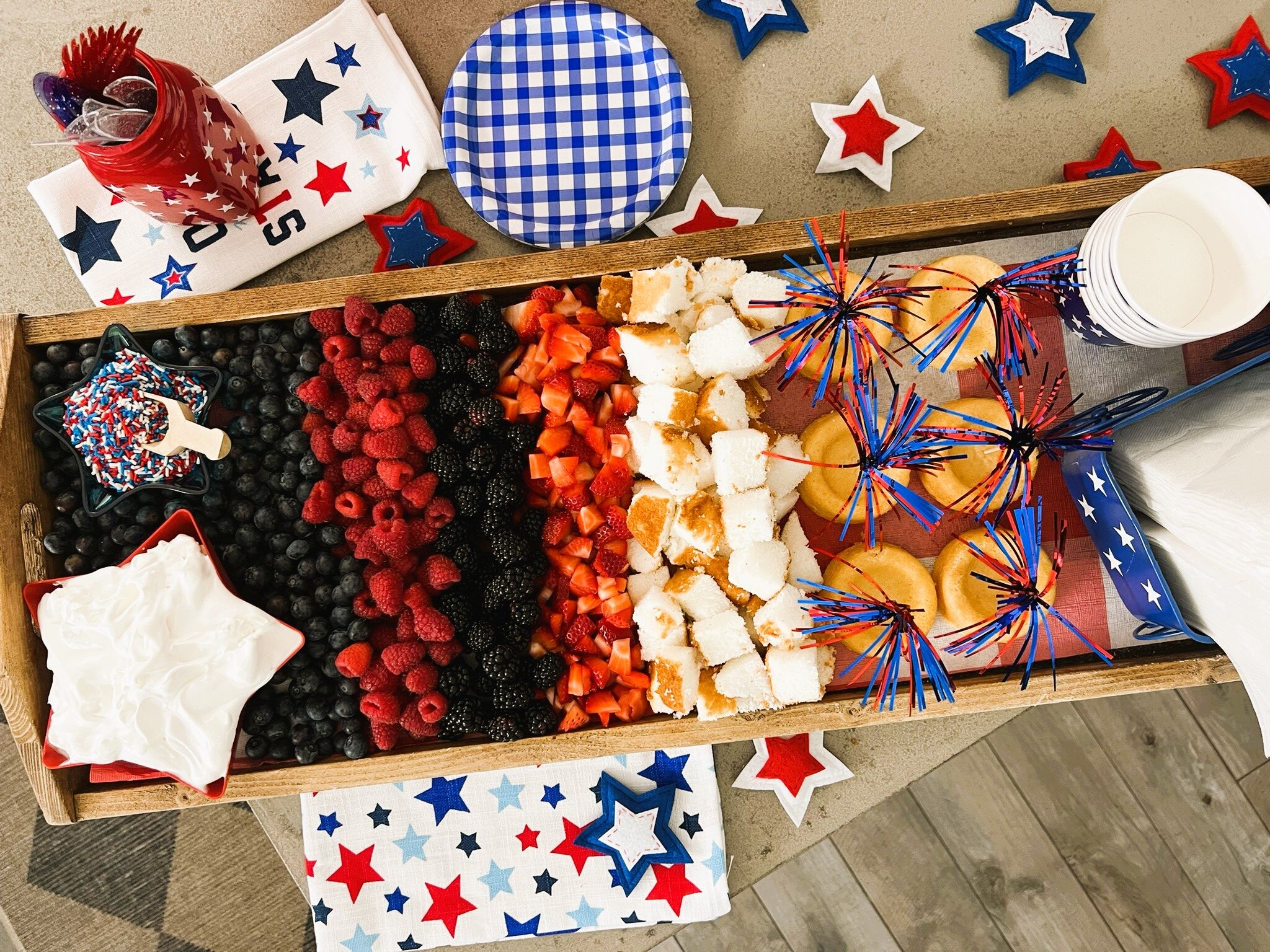 Berry Shortcake Bar on a rectangular wood tray