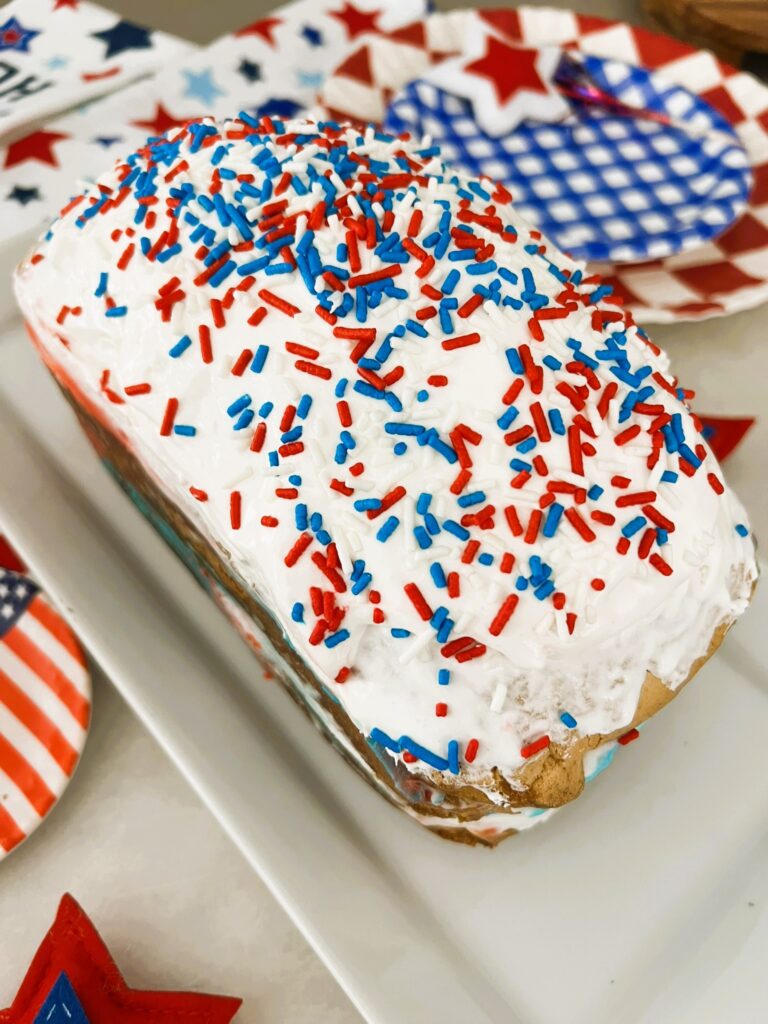 Close-up of No-Bake Patriotic Ice Cream Cake