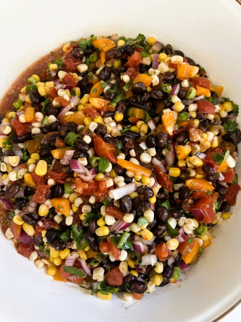 Close-up of Cowboy Caviar in a Mackenzie Childs bowl