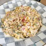 Chill Corn Dip in a Gray and White serving bowl