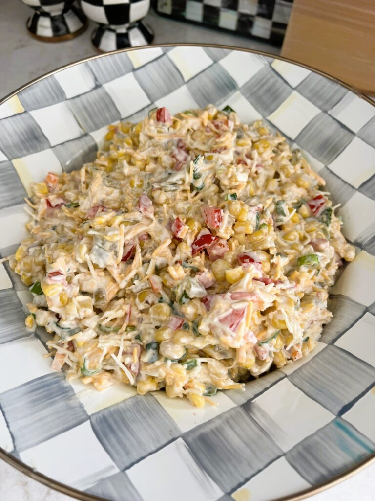 Fiesta Corn Dip in a Gray and White Checkered Dip