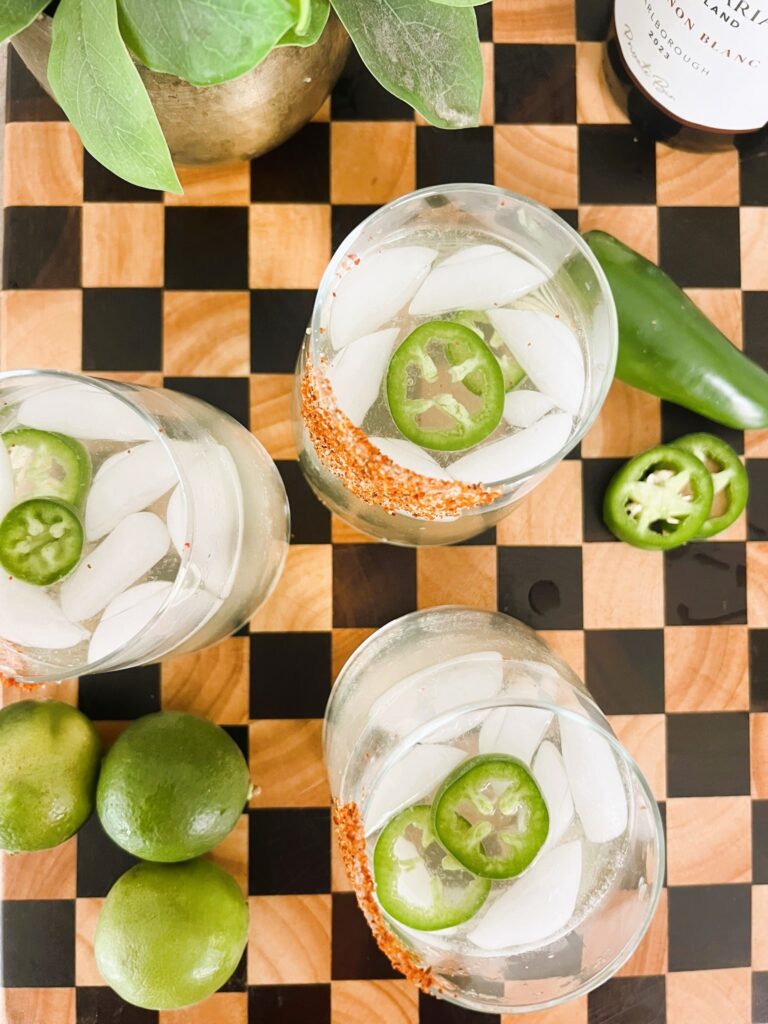 Aerial view of Spicy Sauvignon Blanc Spritz with jalapenos