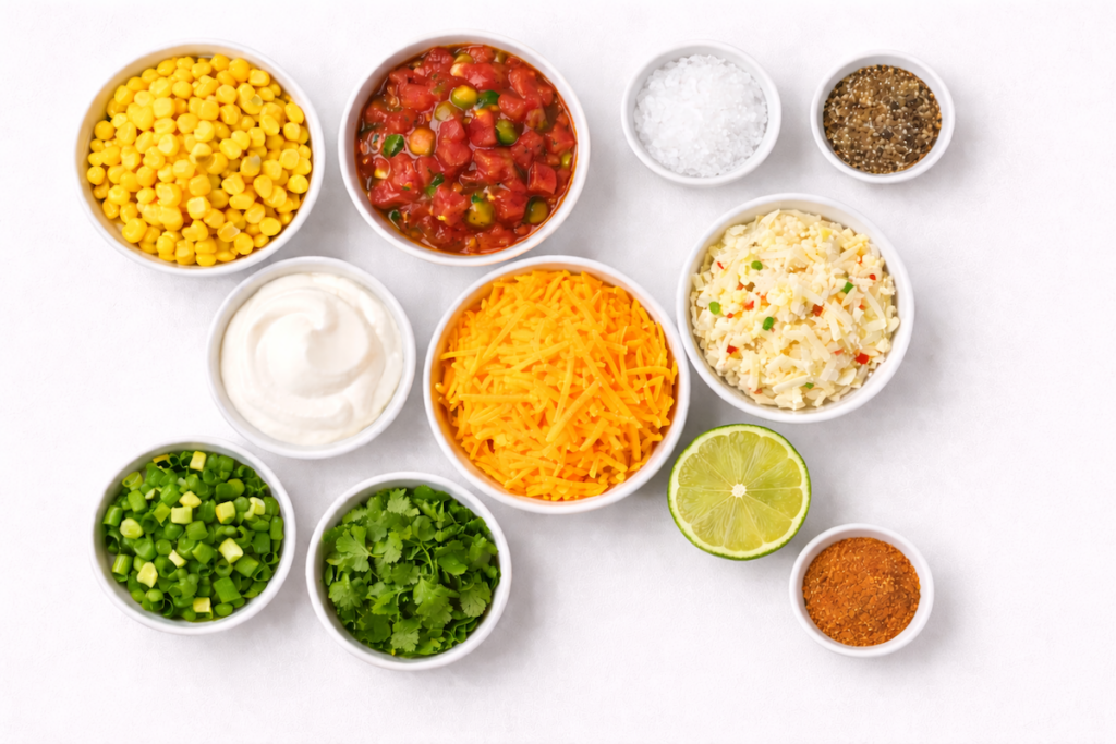 flatlay of mexican corn dip