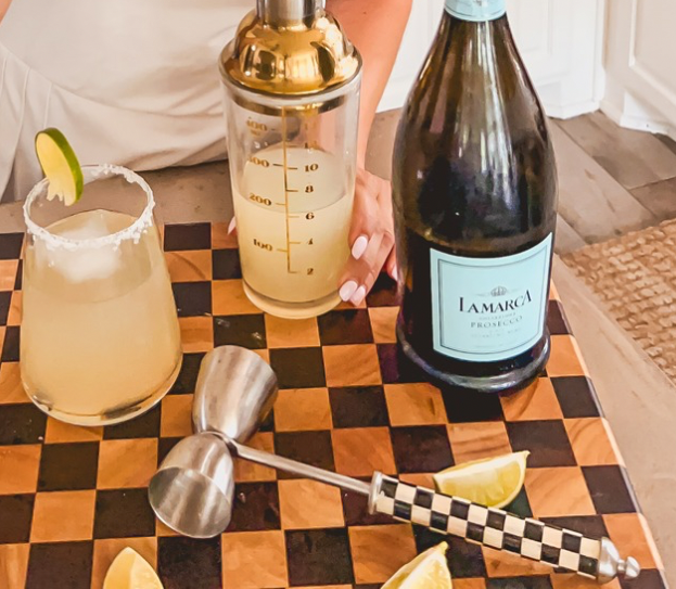 Prosecco Margaritas on a Wooden Checkered Chopping Board