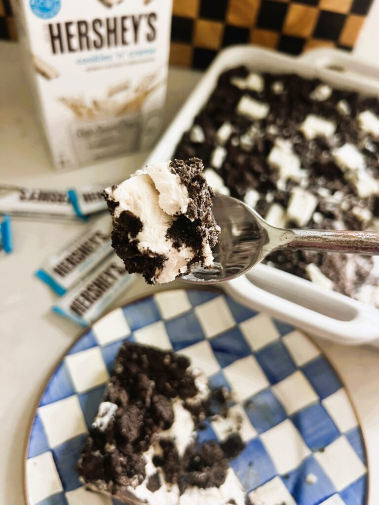 Cookies 'n' Cream Cocoa Bars on a blue checkered plate