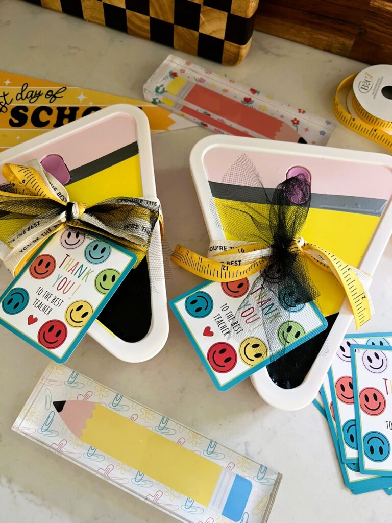 DIY Teacher Gift in a plastic pizza box container