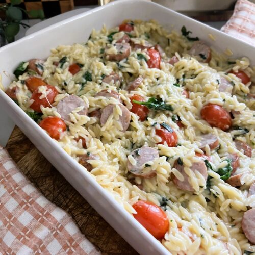 Spinach and Artichoke Orzo Bake