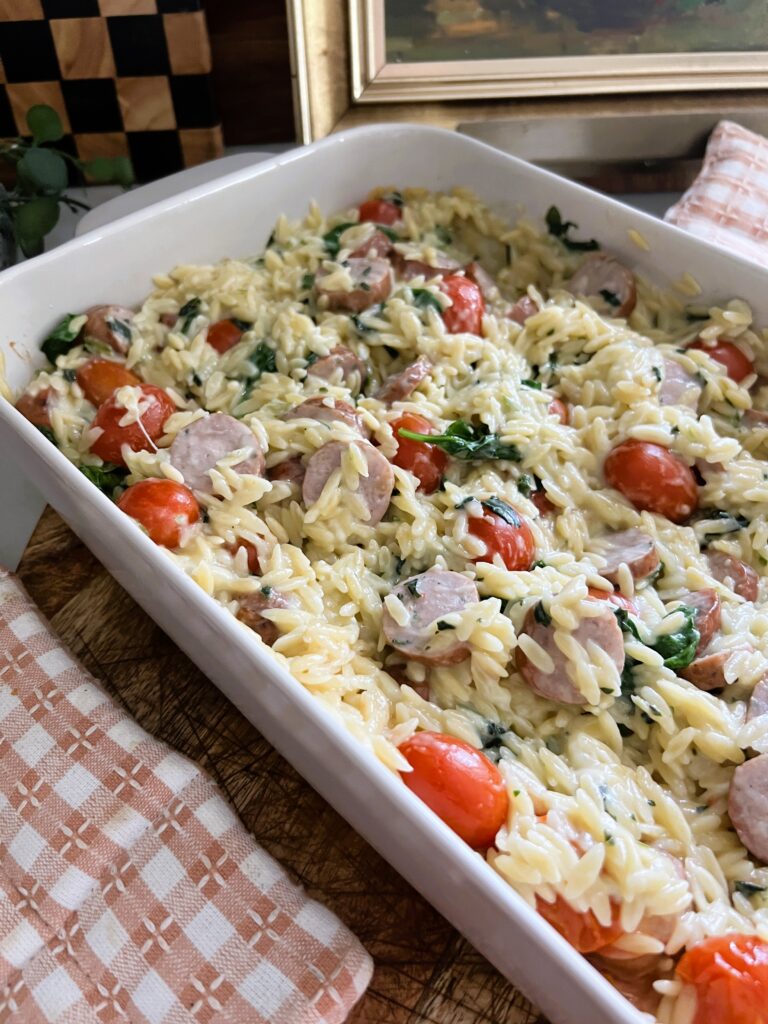 Spinach and Artichoke Orzo Bake
