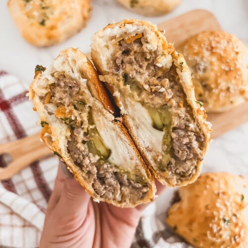 cheeseburger bombs with pickles easy dinner for kids