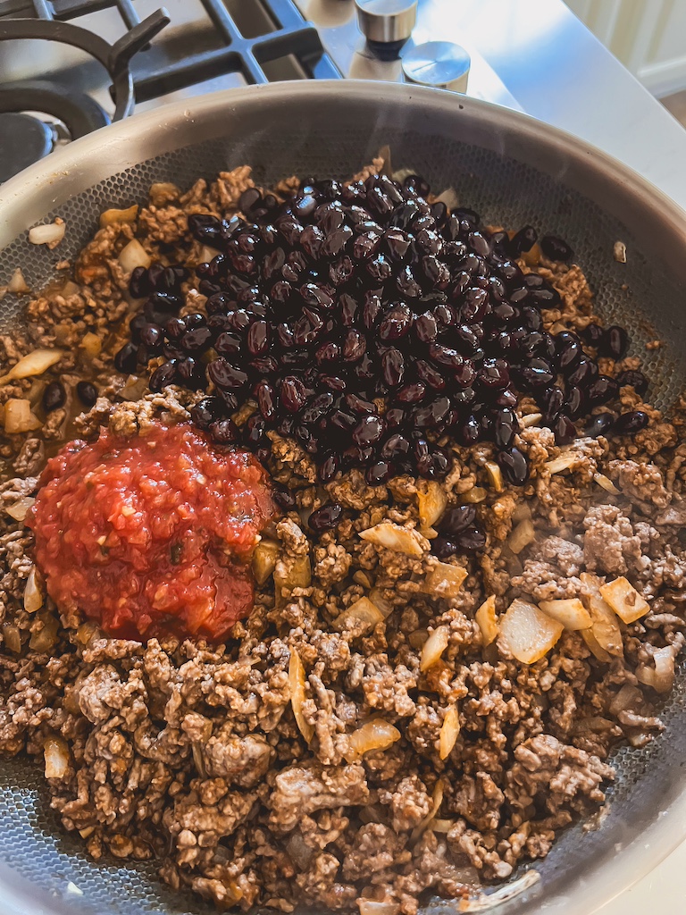 Adding beans and salsa t easy halloween dinner idea