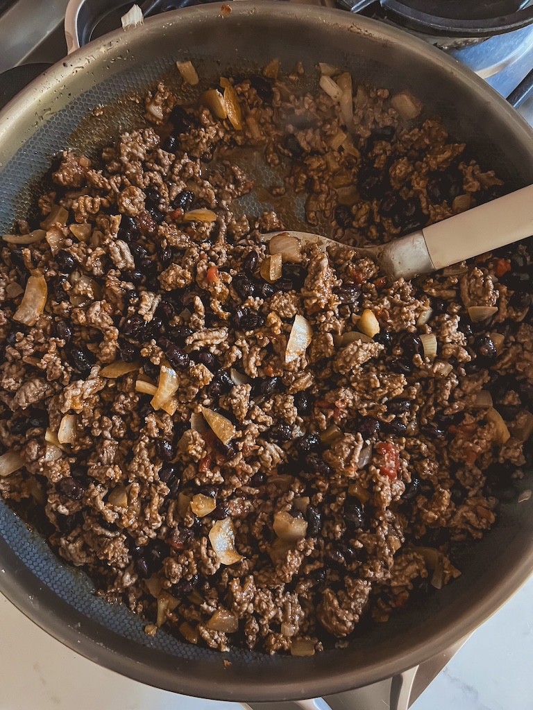 finished taco meat mixture for easy halloween dinner idea