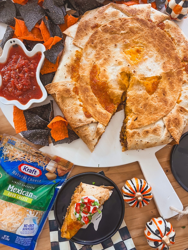 sliced sheet pan quesadilla