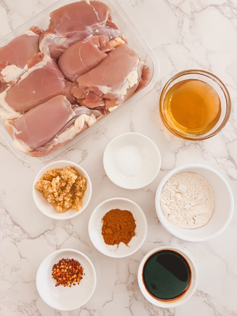 flatlay of ingredients for honey garlic chicken
