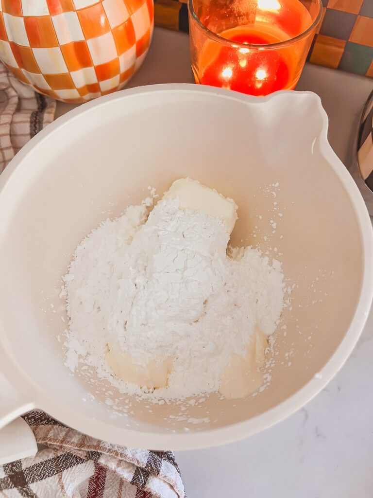 ingredients for cream cheese mixture in white bowl