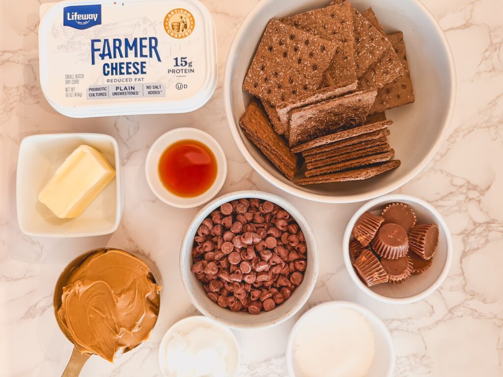 ingredients for no bake peanut butter cheesecake cups