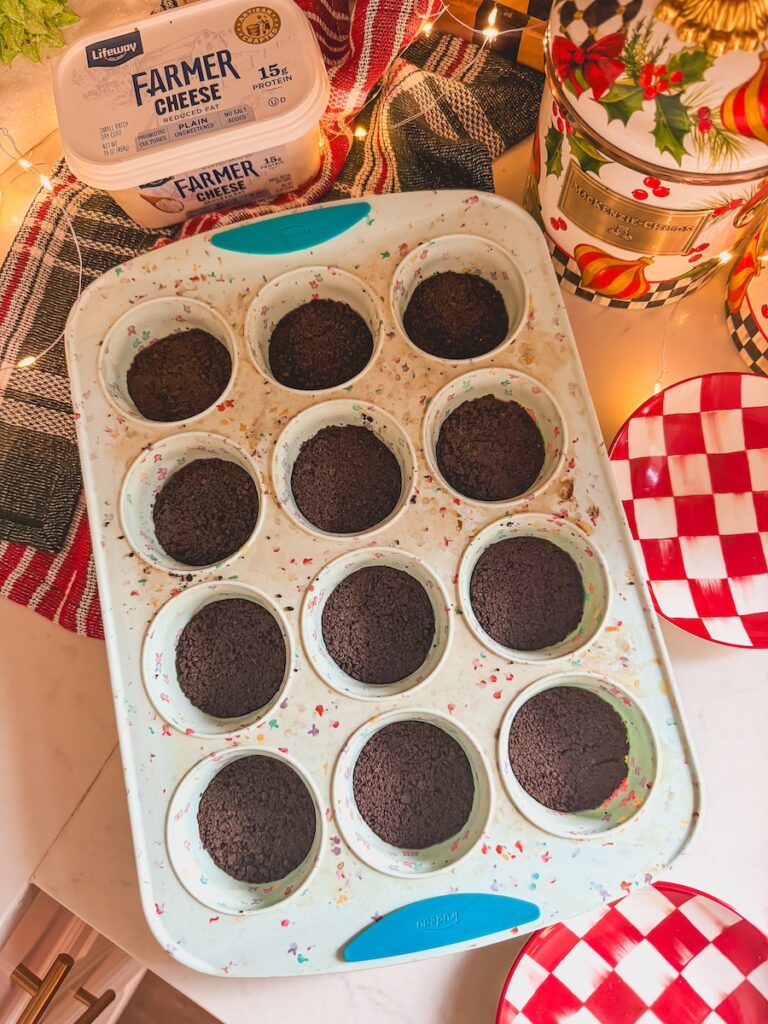 chocolate graham crust in muffin tin