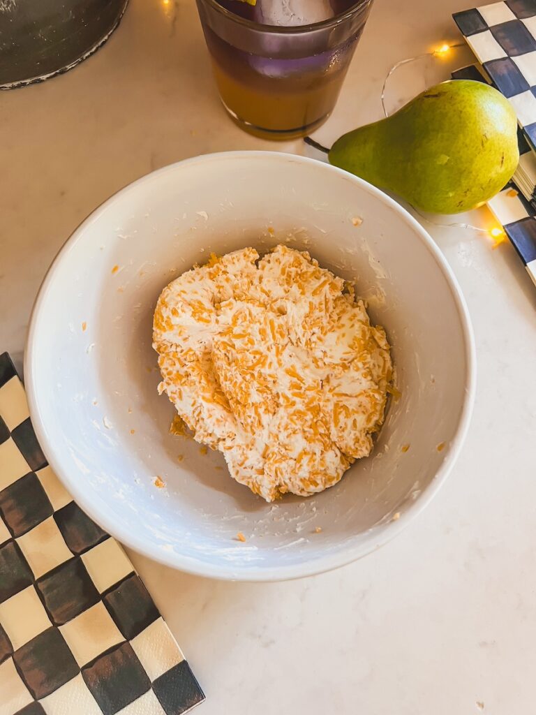 cheese ball mixture in white bowl