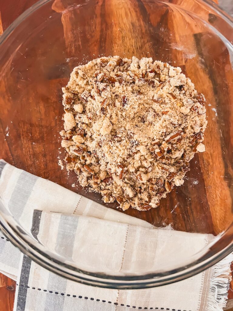 crumble topping in a glass bowl