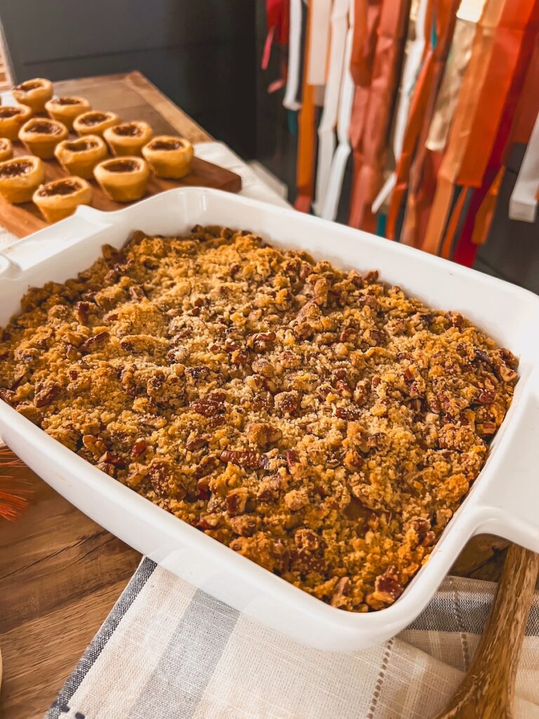 sweet potato casserole on thanksgiving table