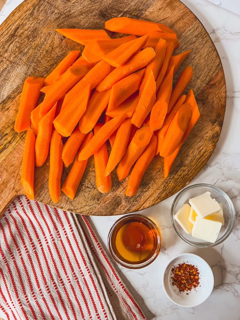 Ingredients for maple glazed carrots. 