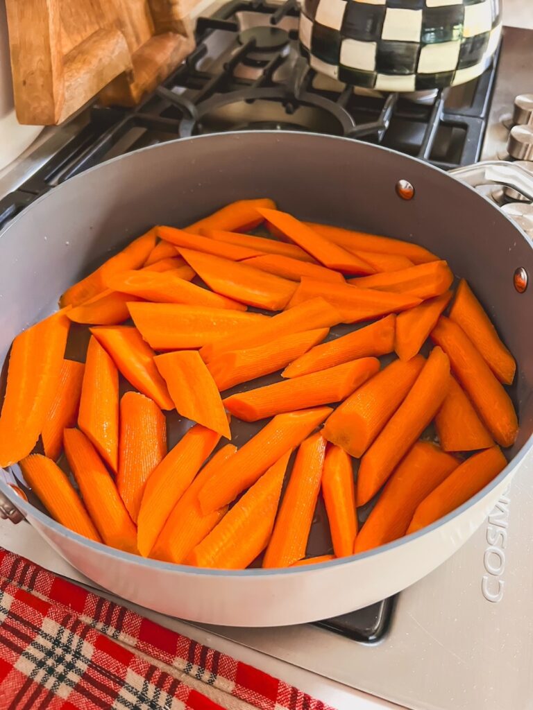 Carrots in a skillet in a single layer. 