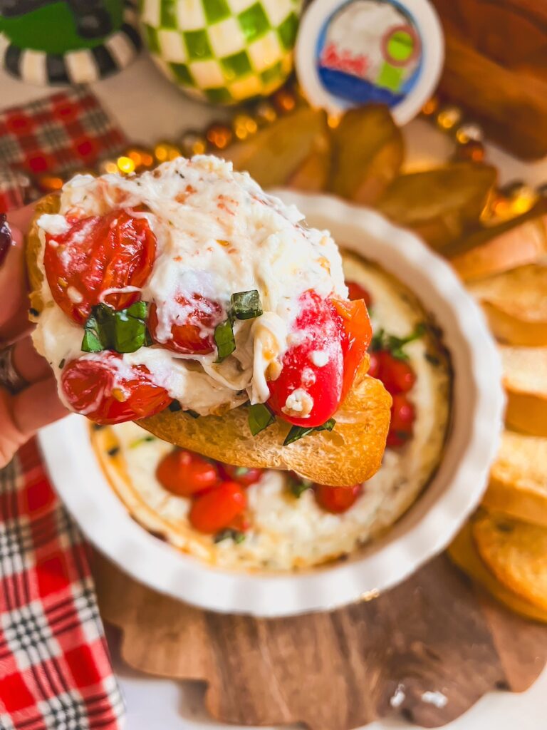 baked ricotta dip on a crostini 