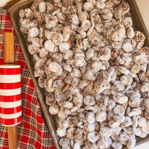 ritz bits puppy chow on baking sheet