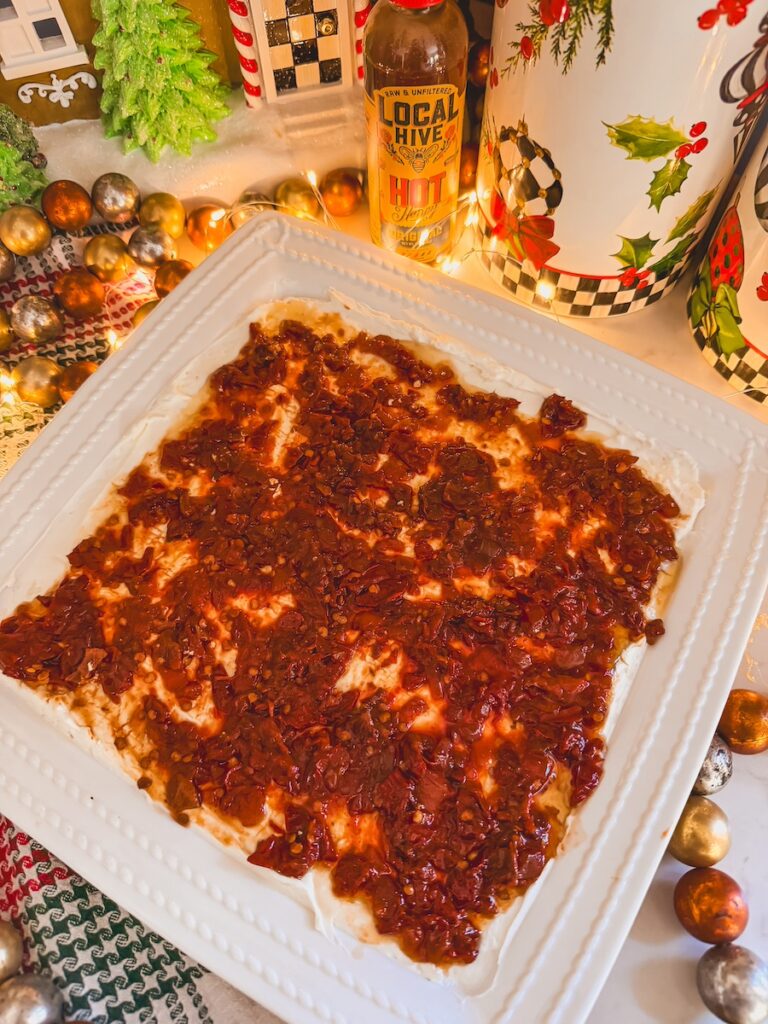chipotle peppers layered on top of cream cheese