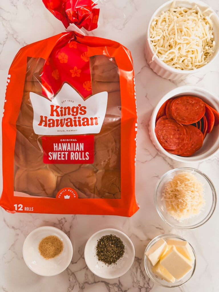 ingredients for pepperoni pull apart pizza rolls
