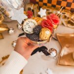 new years eve charcuterie cups in plastic coupe glass