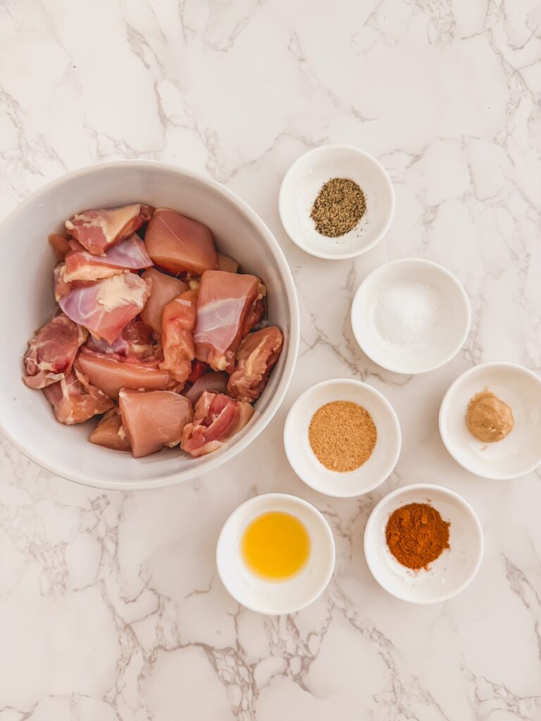 Ingredients for air fryer chicken teriyaki skewers.
